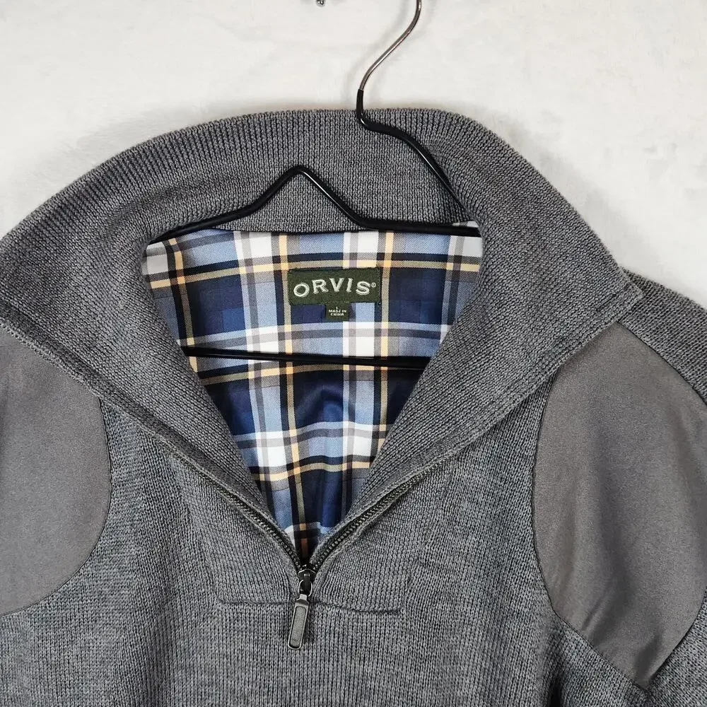 Orvis Mens Quarter Zip Pullover Grey Outdoor Sweater Size Large‎ Lined